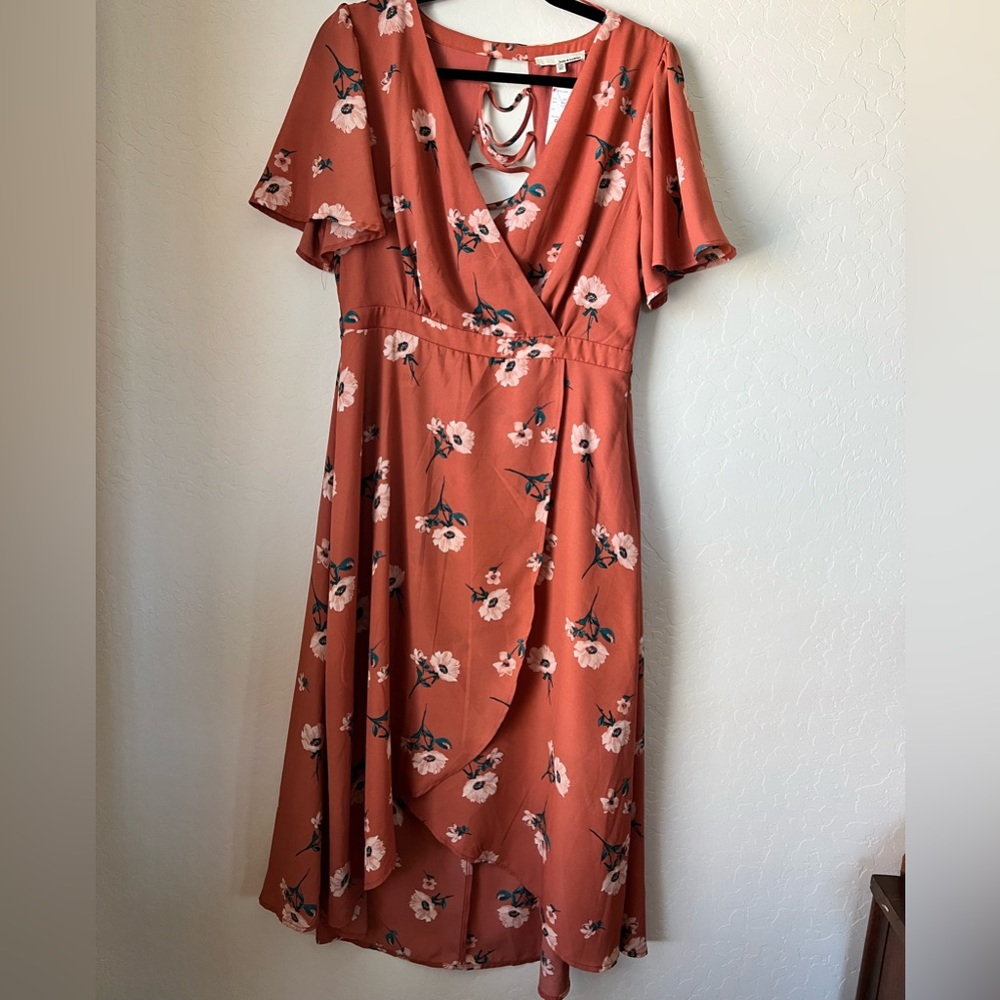 June and Hudson Vintage Pink Floral Dress with Back cutouts